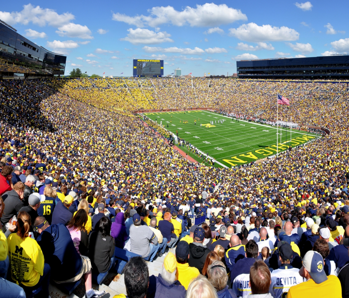 A packed college football stadium on game day